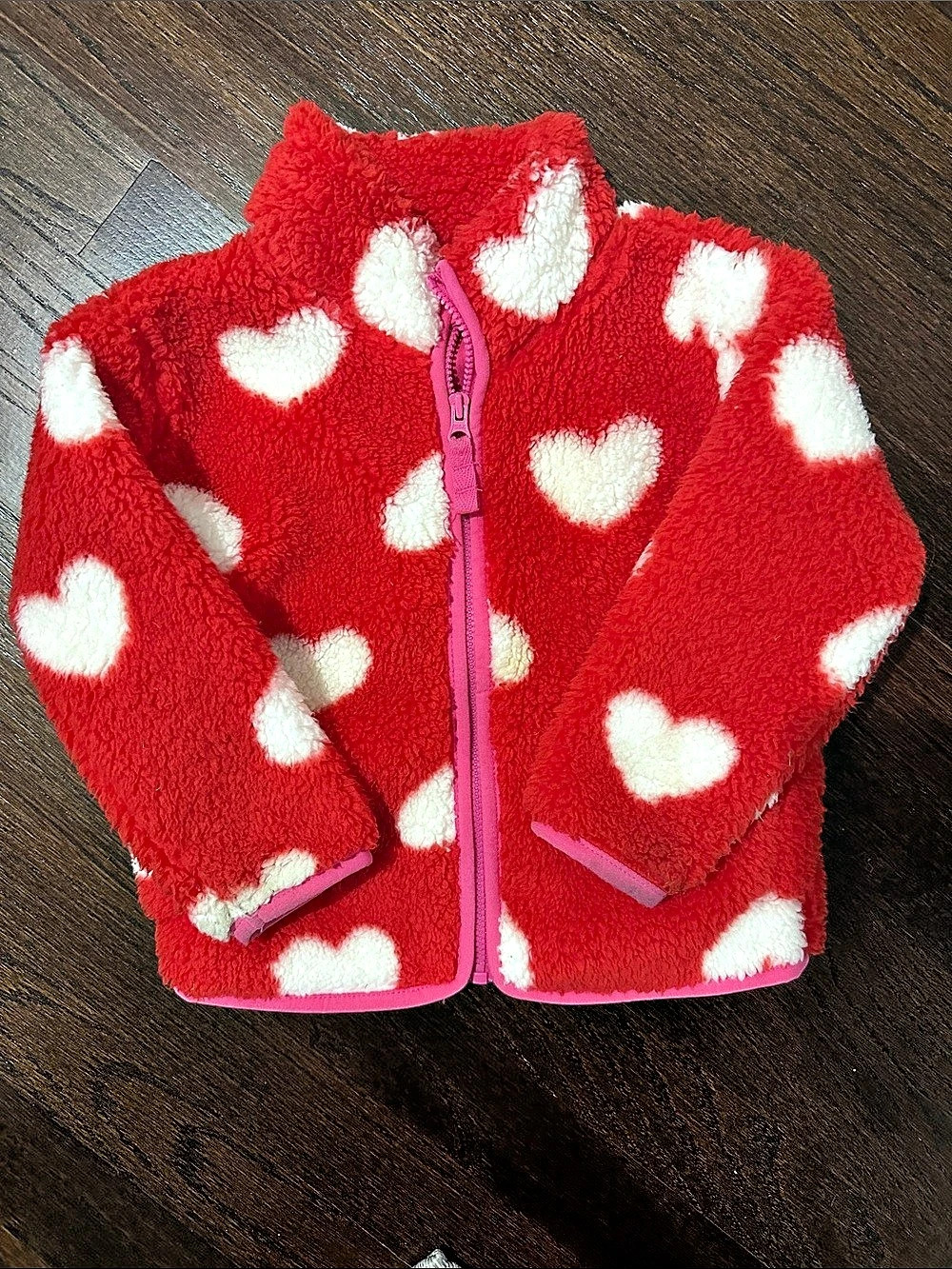 Toddler Girl Red & White Heart Fleece Jacket